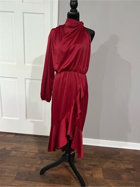 Elegant One-Shoulder Red Satin Dress